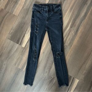 American Eagle Super Stretch Distressed Jeggings Black Size 00 Short